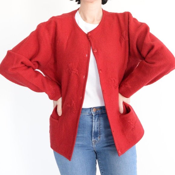 Vintage Tabi Red 100% Wool Button Down Cardigan Size Medium - Picture 2 of 13